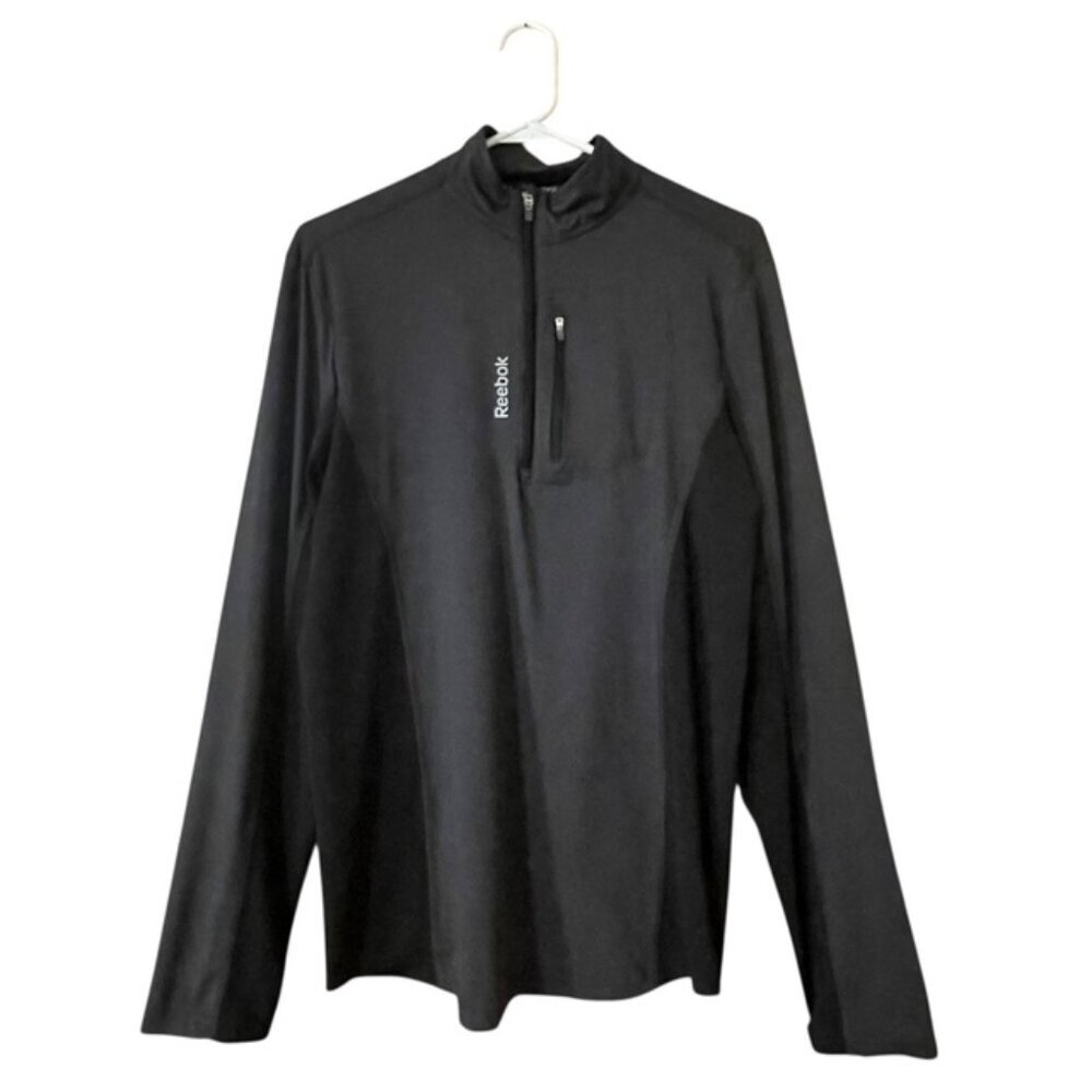 REEBOK Men's Black Quarter Zip Mock Neck Performance Pullover Top - Size Small
